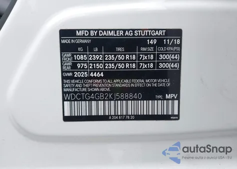 2019 Mercedes-Benz Gla 250 4Matic from USA, damaged, VIN WDCTG4GB2KJ588840